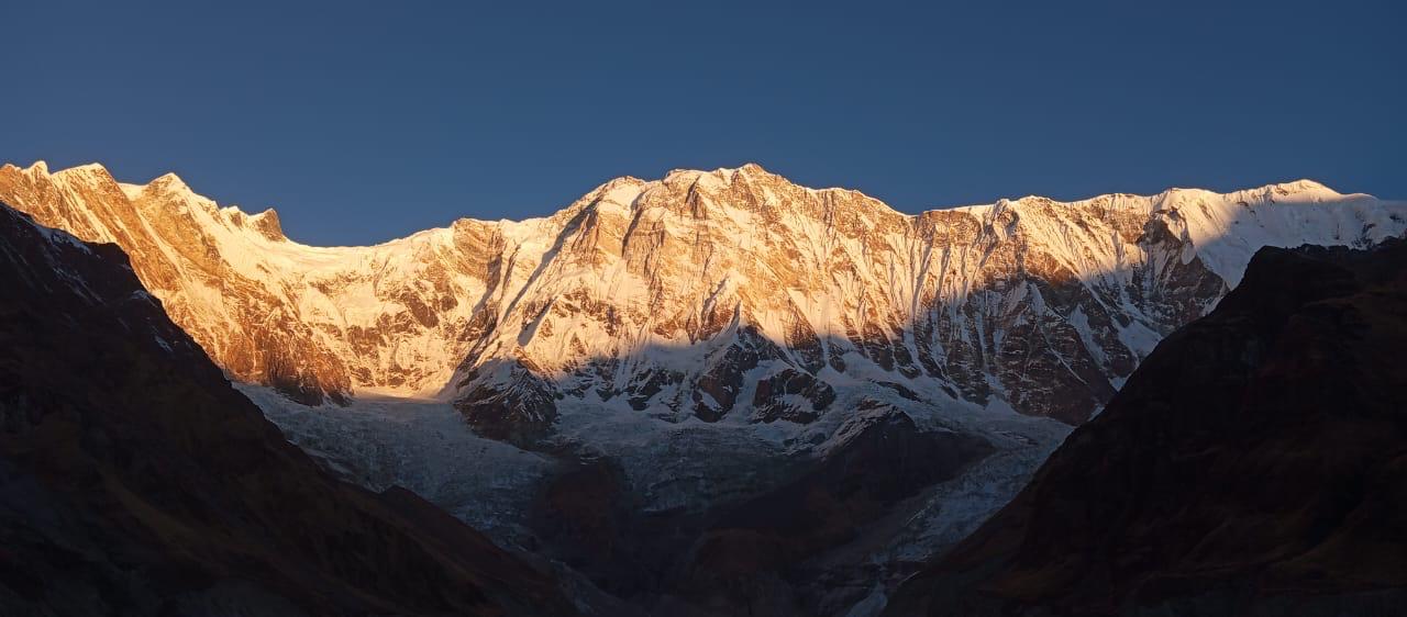 Sunrise on Annapurna I from base camp