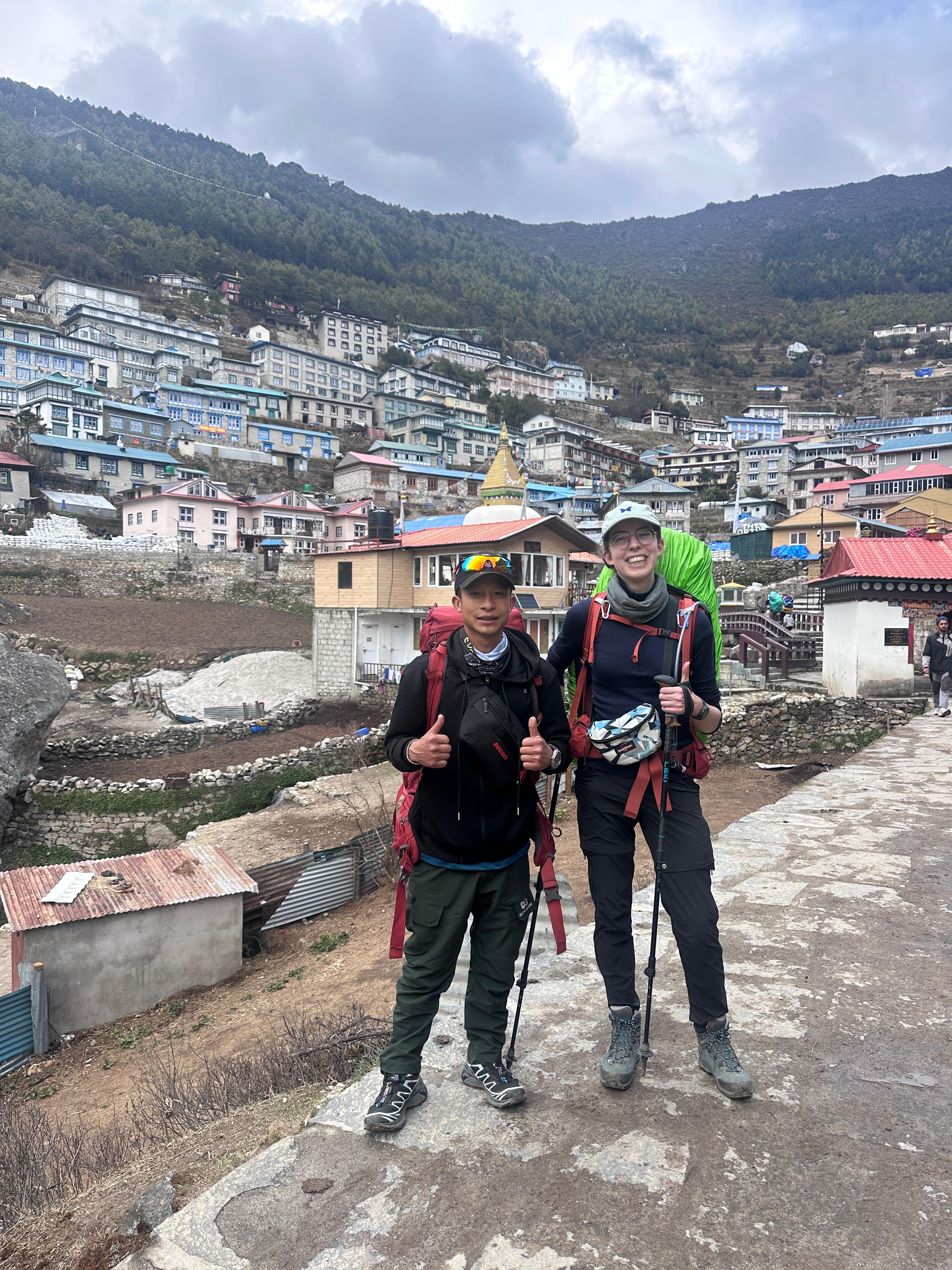 Kumar and a trekker above Namche Bazaar